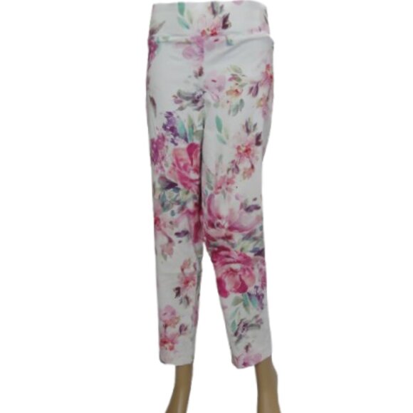 Laura Plus White Floral Capri Pants - Picture 1 of 5
